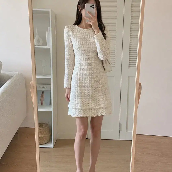 [BUNJANG] It Michaa Ivory Tweed Flare Dress / 잇미샤 아이보리 트위드 플레어 원피스/하객룩 데이트룩 여친룩