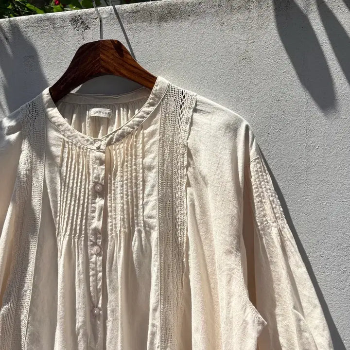 [BUNJANG] Cotton Pintuck Lace Mori Girl Blouse / 코튼 핀턱 레이스 모리걸 블라우스 JPN