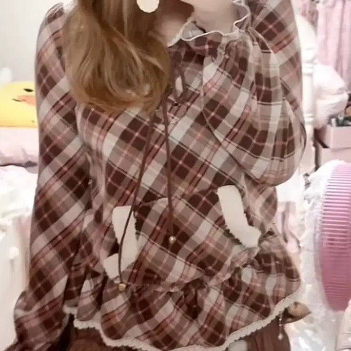 [BUNJANG] LIZ LISA Argyle Strawberry Chocolate Hoodie / 구함)리즈리사 체크 아가일 딸기초코 후드 짜잔씨 히메카지 고전 라떼갸루