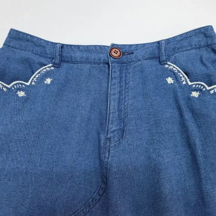 [BUNJANG] Thursday Island Embroidered A-Line Linen Denim Skirt (Women&