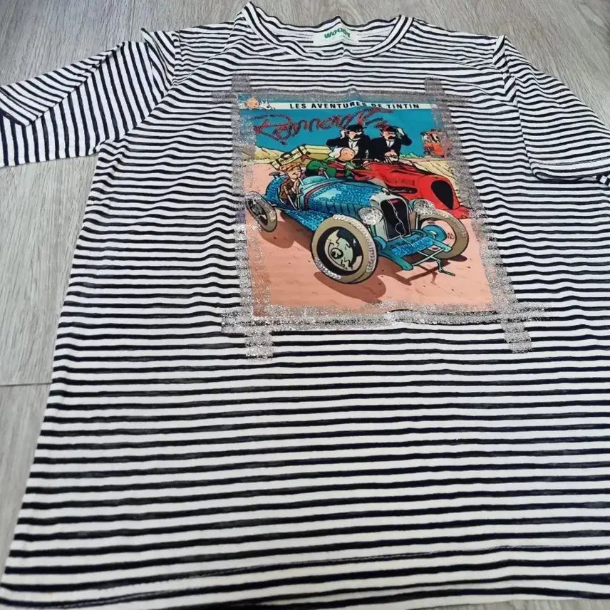 [BUNJANG] Tintin Adventure Stripe Short Sleeve T-Shirt / 땡땡의 모험 스트라이프 반팔 티셔츠