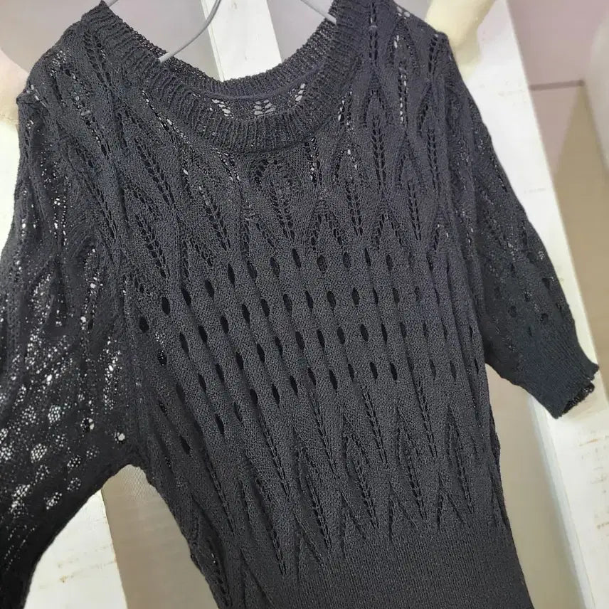 [BUNJANG] Black Knit Punching Long Dress Size 55 / 블랙 니트 펀칭 롱 원피스 55