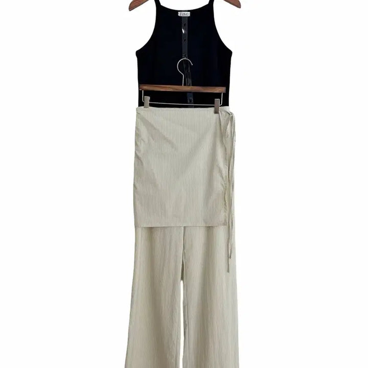 [BUNJANG] Pin Stripe Layered Wrap Pants - Light Beige (Slight Imperfection) / 교신안함)핀 스트라이프 레이어드 팬츠-미세 b급