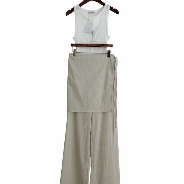 [BUNJANG] Pin Stripe Layered Wrap Pants - Light Beige (Slight Imperfection) / 교신안함)핀 스트라이프 레이어드 팬츠-미세 b급