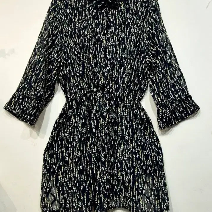 [BUNJANG] Sheer Waist-Adjustable Long Blouse / 시스루 허리조절  롱 블라        싸이즈 :  ~77