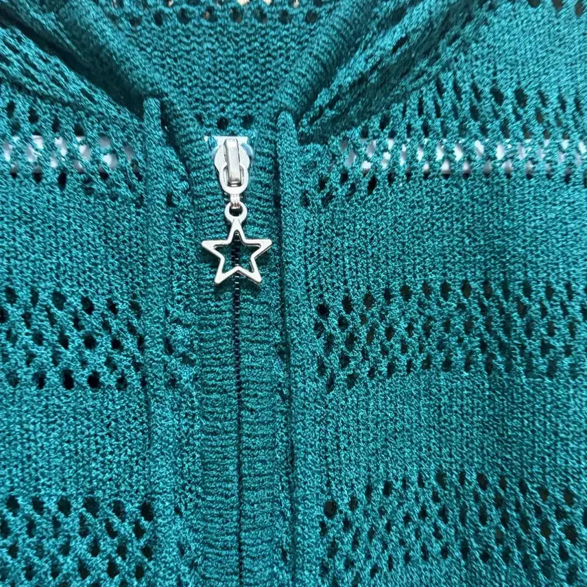 [BUNJANG] Morigirl Suzuko Half-Sleeve Knit Hood Zip-Up Cardigan / 모리걸 반팔니트후드집업 가디건 하구미 스즈코