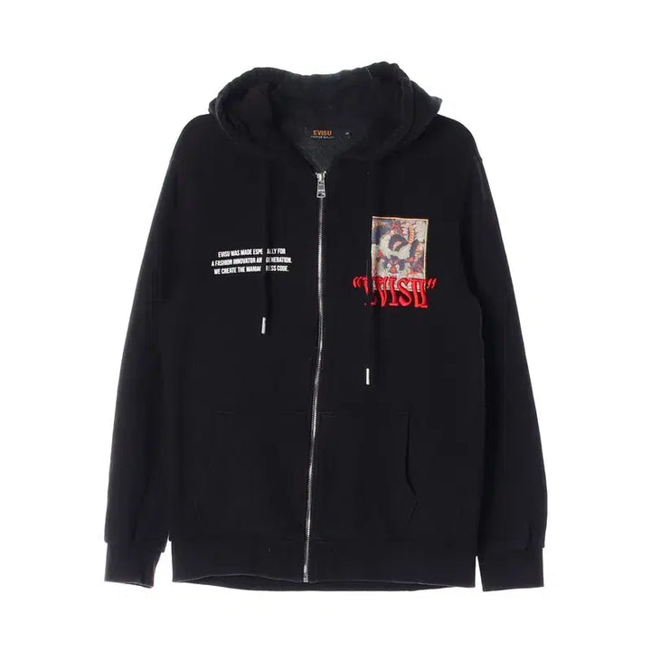 [BUNJANG] EVISU Black Oriental Back Printing Hooded Zip-Up L / 에비수 블랙 오리엔탈 백프린팅 후드집업 L