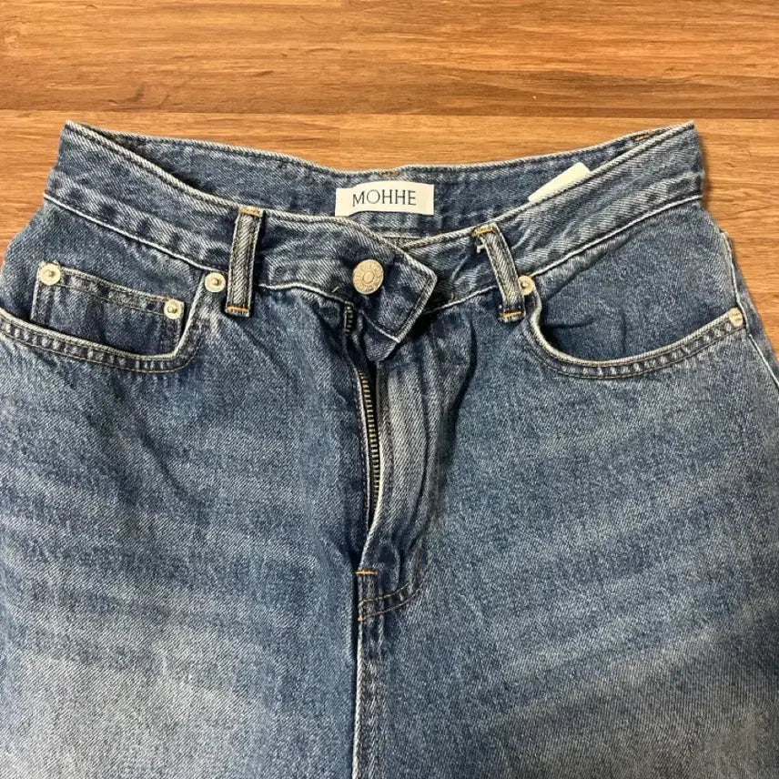 [BUNJANG] Mohe Denim Wide Leg Jeans (Medium Wash) / 모헤 데님 와이드 중청바지