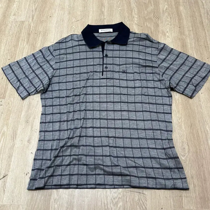 [BUNJANG] Balmain Paris Check Short Sleeve Polo T-Shirt L/100 / 발망 파리 체크 반팔 카라티 L/100