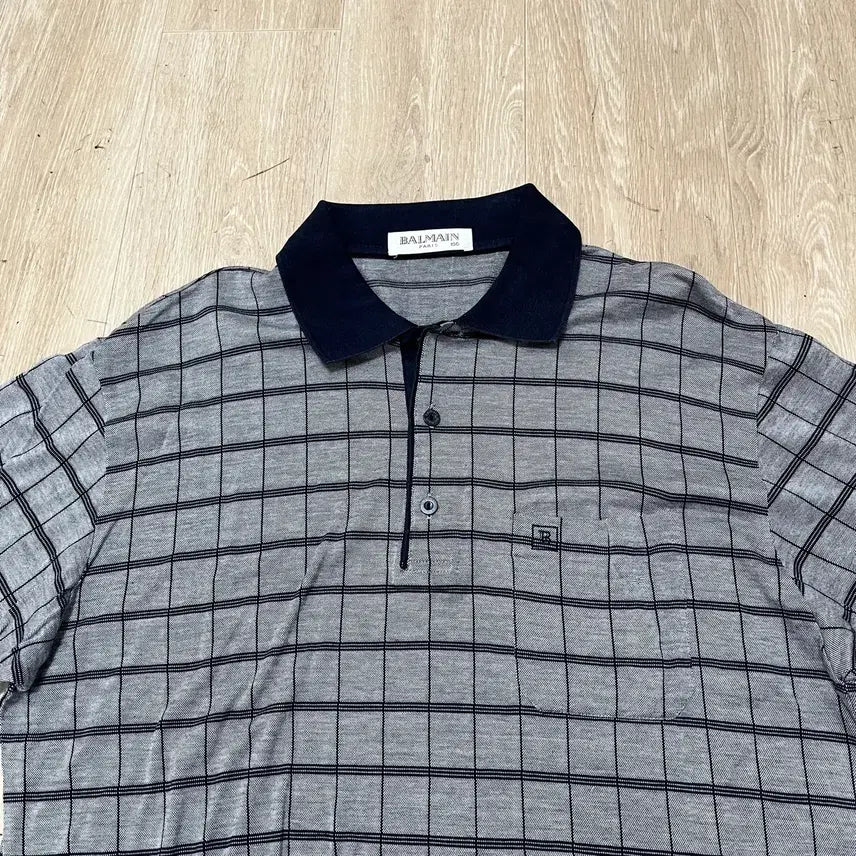 [BUNJANG] Balmain Paris Check Short Sleeve Polo T-Shirt L/100 / 발망 파리 체크 반팔 카라티 L/100