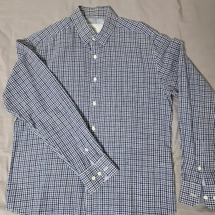 [BUNJANG] Serie Navy Check Long Sleeve Shirt / 시리즈 네이비 체크 긴팔 셔츠 100