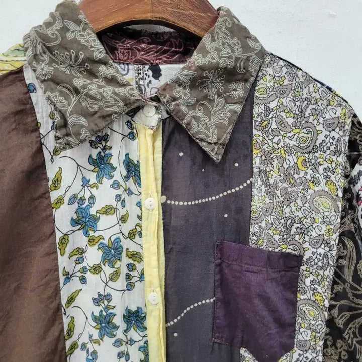 [BUNJANG] Patchwork Short Sleeve Shirt Vintage Style / 패치워크 반팔 셔츠 빈티지 스타일