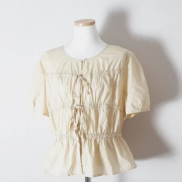 [BUNJANG] Ribbon Round Blouse Yellow / (새) 리본 라운드 블라우스