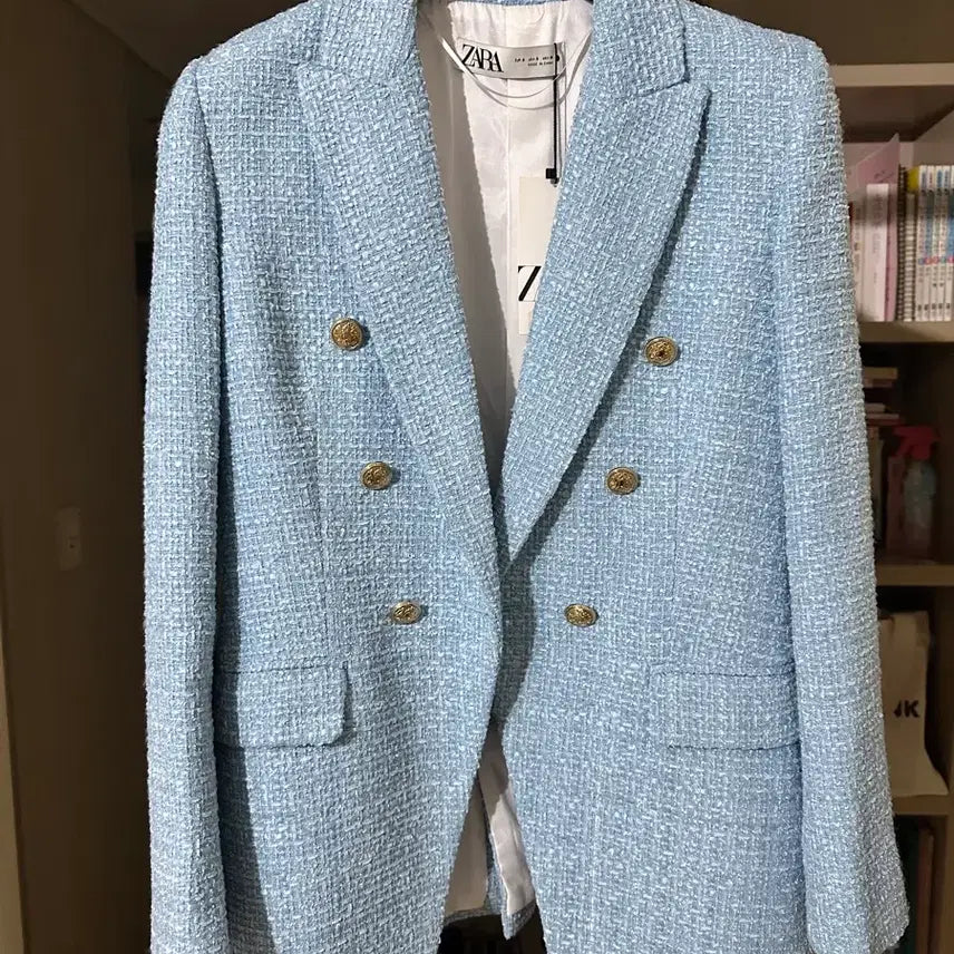 [BUNJANG] ZARA Tweed Blue Double Breasted Blazer / 자라 트위드 블루 더블 자켓