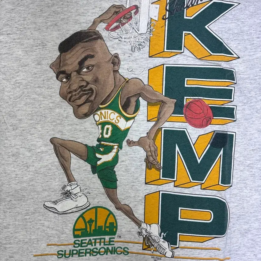 [BUNJANG] Vintage 90s NBA Seattle Supersonics Shawn Kemp Graphic T-Shirt L / 빈티지 90s NBA 시애틀 슈퍼소닉스 Shawn Kemp 캐릭터 L