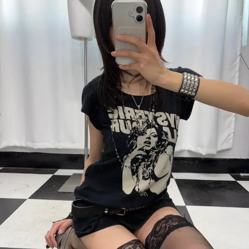 [BUNJANG] Hysteric Glamour Black Printed T-shirt / Hysteric Glamour 블랙 프린팅 티셔츠