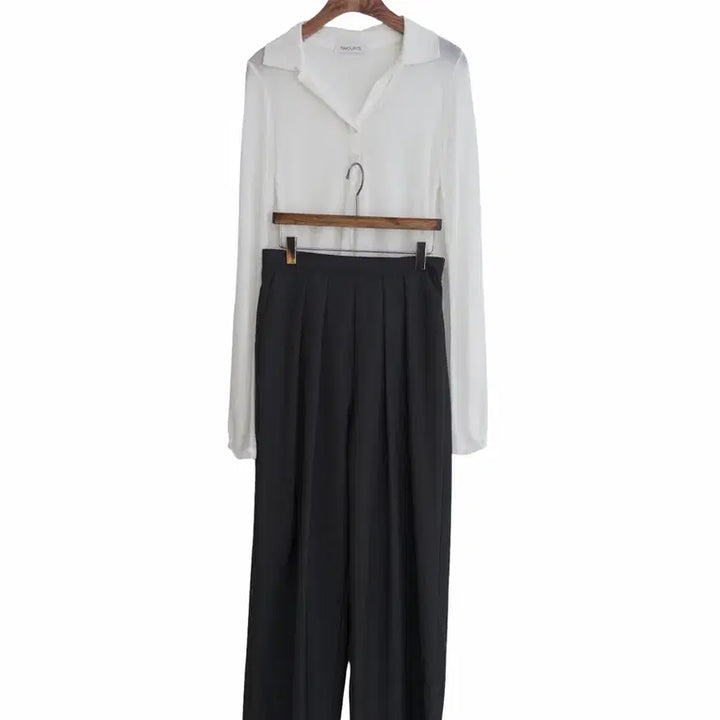 [BUNJANG] Two-Tuck Semi Wide Slacks - Charcoal / 교신안함)투핀턱 세미 와이드 슬랙스-차콜