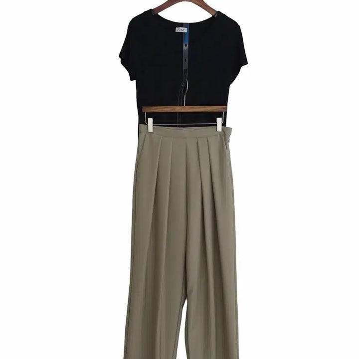 [BUNJANG] Two-Tuck Semi Wide Slacks - Khaki Beige / 교신안함)투핀턱 세미 와이드 슬랙스-카키베이지