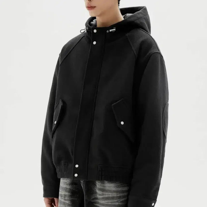 [BUNJANG] Trillion Wool Elbow Patch 2-Way Harrington Hooded Jacket / 트릴리온 울 엘보우 패치 2WAY 해링턴 후드 자켓