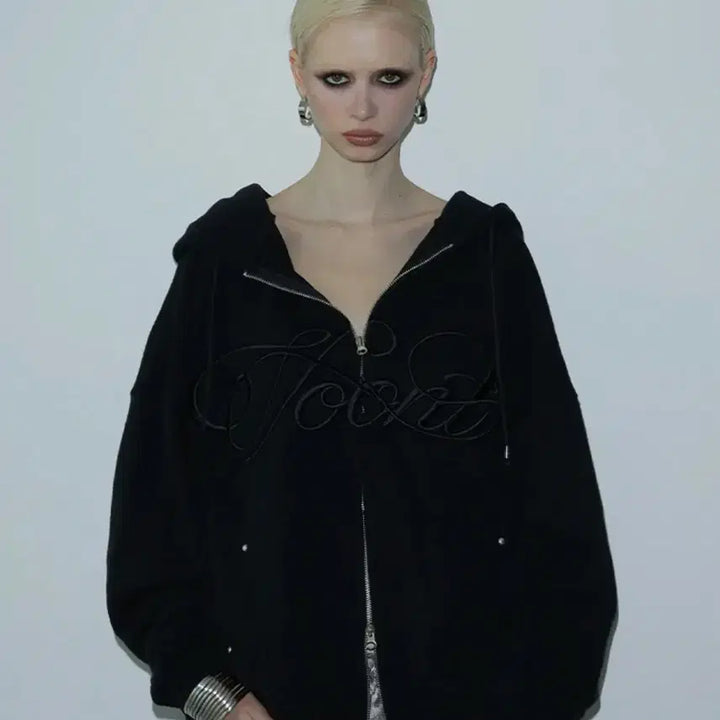 [BUNJANG] BUNT Lettering Hoodie Zip-up Black / 분트 레터링 후드집업 블랙