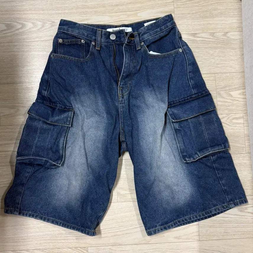 [BUNJANG] Urban Dress Wide Cargo Half Denim Pants / 어반드레스 와이드 카고 하프 데님 팬츠