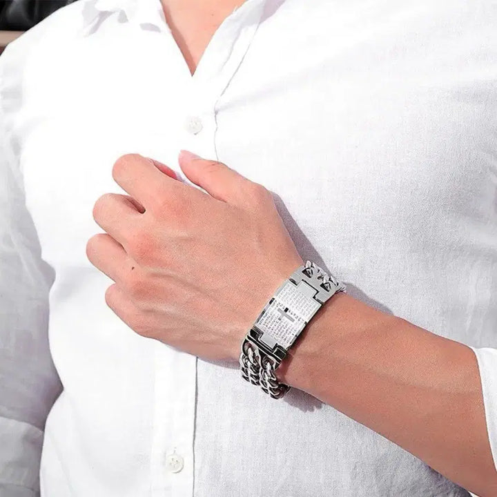 [BUNJANG] Stainless Steel Cross &amp; Shield Charm Chain Bracelet / 크로스 문장 스테인리스 체인 팔찌