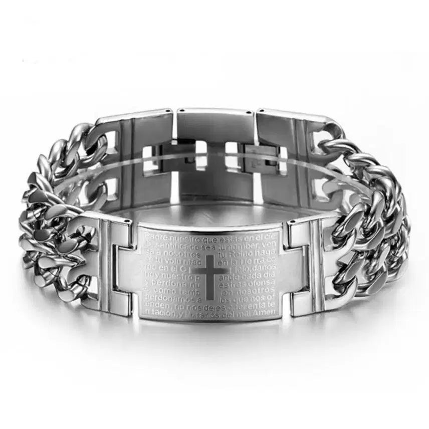 [BUNJANG] Stainless Steel Cross &amp; Shield Charm Chain Bracelet / 크로스 문장 스테인리스 체인 팔찌