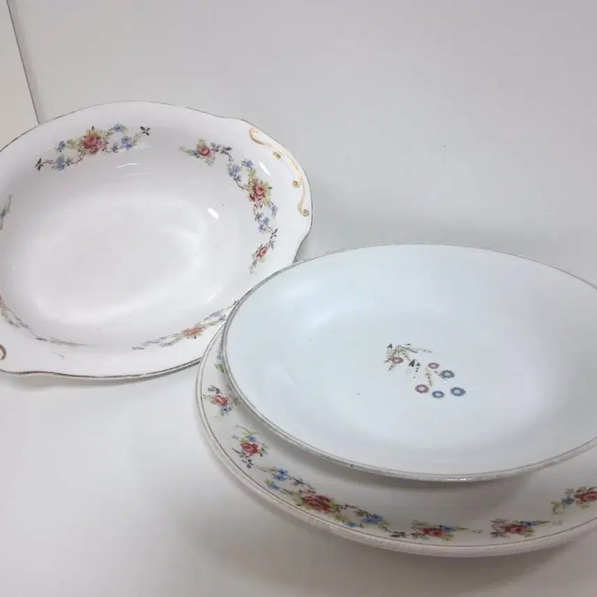 [BUNJANG] Daehan Pottery Floral Pattern Vintage Ceramic Plate Set (3pcs) / 자료용)대한도기 꽃무늬 빈티지 도자기 접시3p