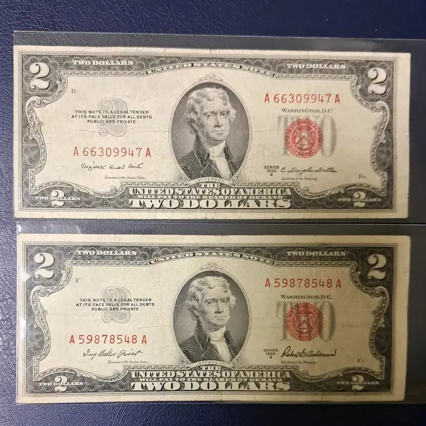 [BUNJANG] 1953 United States 2 Dollar Red Seal Circulated Bill / 미국 1953년 2달러 레드씰 사용제