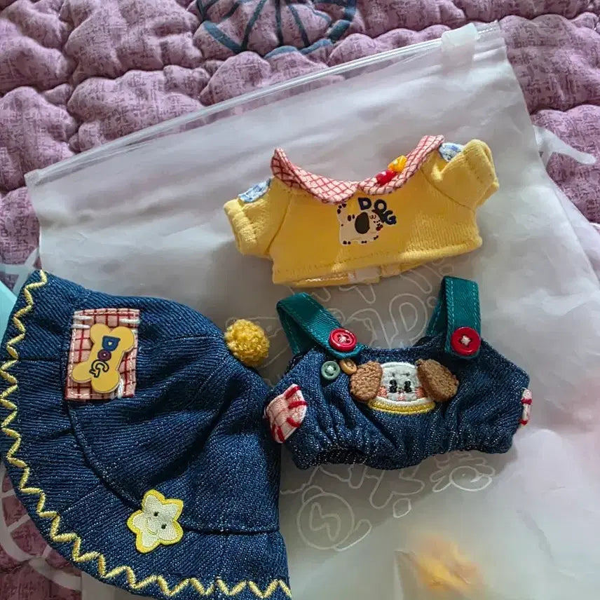 [BUNJANG] Denim Overalls Set for 10cm Dolls / 인형옷 세트 데님 멜빵바지 10cm