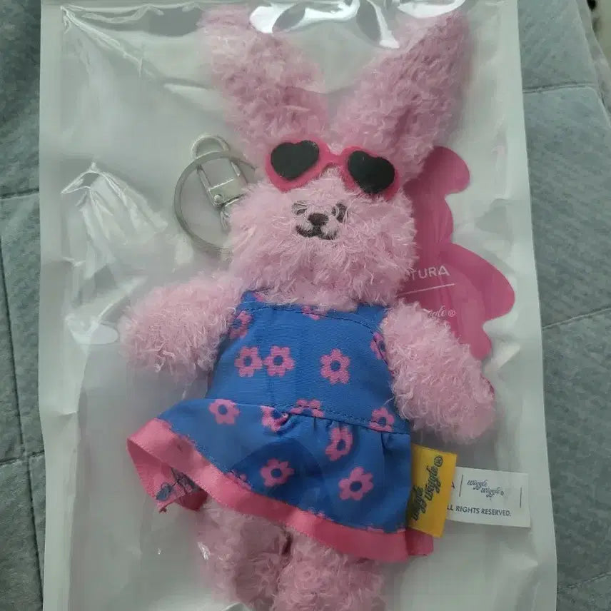 [BUNJANG] Wiggle Wiggle Pink Rabbit Doll Toy Keychain / 위글위글 핑크 토끼 인형 토이 키링 새상품