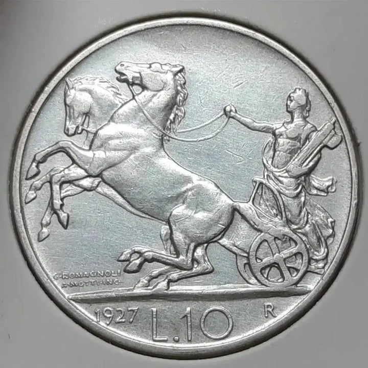 [BUNJANG] 1927 Italy 10 Lire Silver Coin / [은화] 이탈리아 피시스트 1927년 10리라. 외국주 주화 화폐 동전