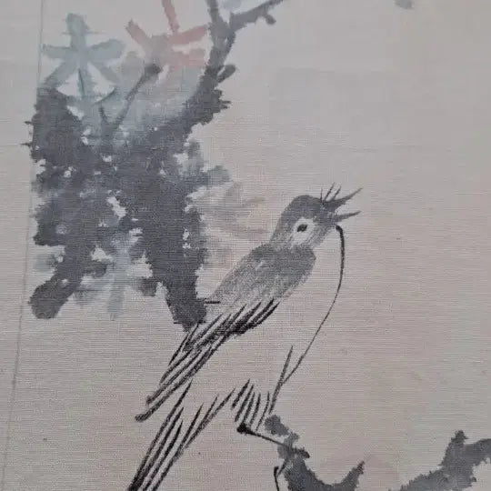 [BUNJANG] Old Korean Painting of Bird on Pomegranate Tree / 고운 천바닥에 잘 그린 오래된 동양화
