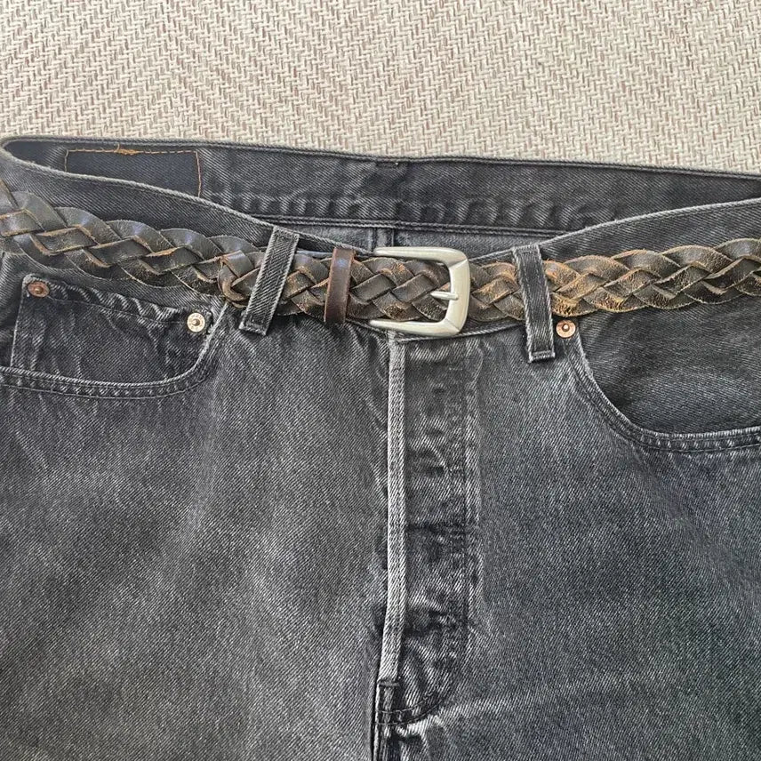 [BUNJANG] Vintage Gap Braided Leather Belt with Silver Buckle / 빈티지 갭 브레이디드 실버버클 레더 벨트