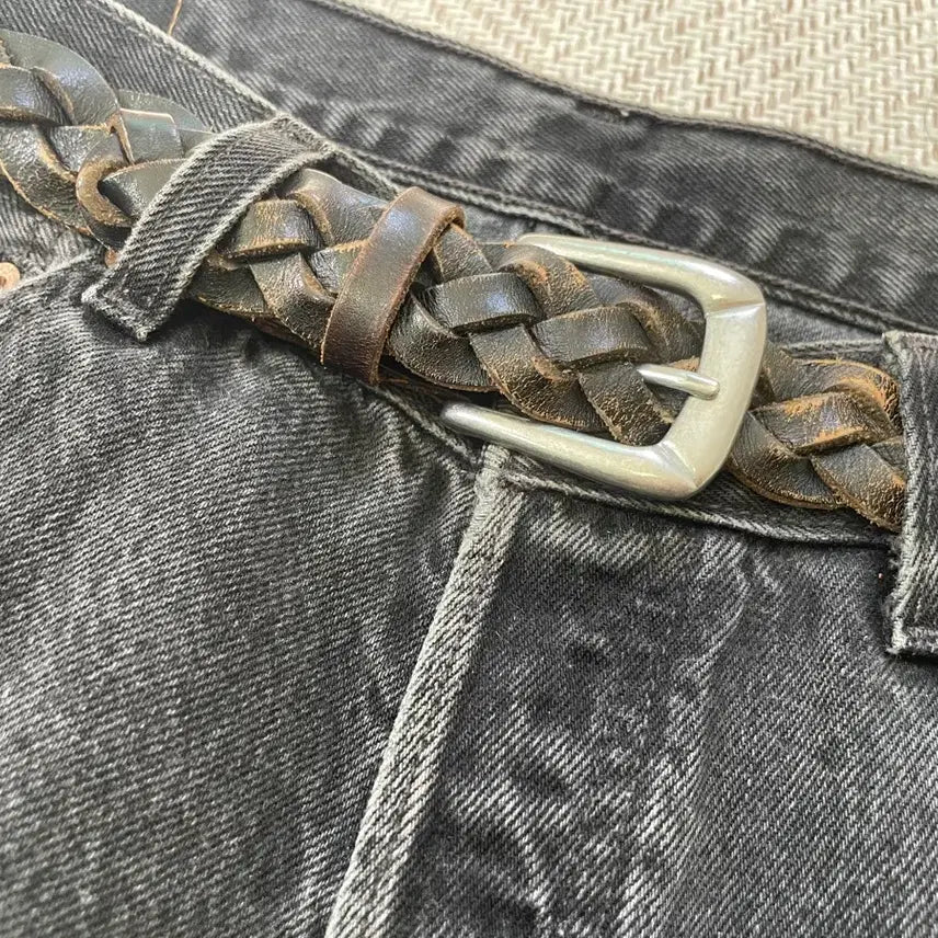 [BUNJANG] Vintage Gap Braided Leather Belt with Silver Buckle / 빈티지 갭 브레이디드 실버버클 레더 벨트
