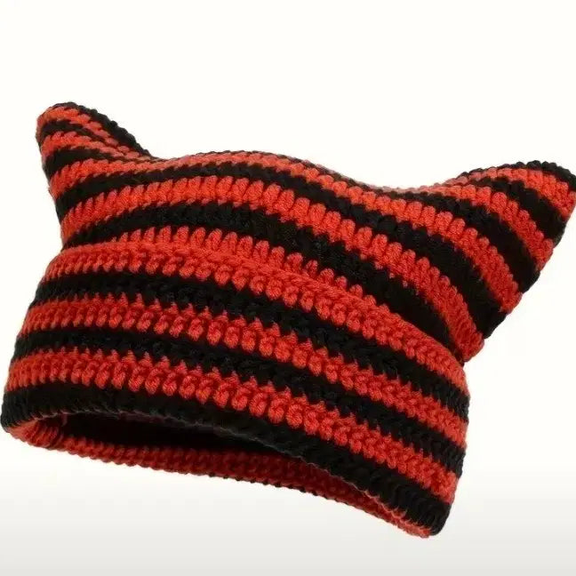 [BUNJANG] Striped Cat Ear Beanie Hat Y2K Vintage Hip Hop / 고양이 귀 비니 모자 스트라이프 줄무늬 y2k 빈티지 뉴진스 힙합 악마