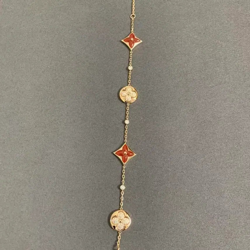 [BUNJANG] Louis Vuitton Flower Long Necklace Red/Gold / 루이비통 플라워 레드/골드 롱 팔찌