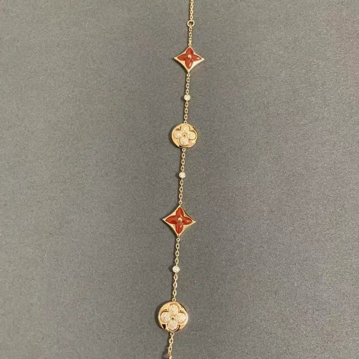 [BUNJANG] Louis Vuitton Flower Long Necklace Red/Gold / 루이비통 플라워 레드/골드 롱 팔찌