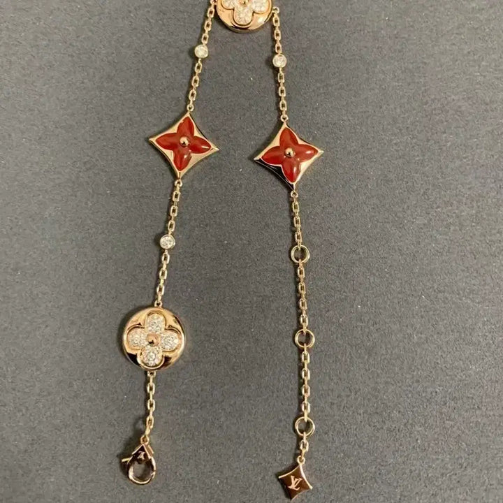 [BUNJANG] Louis Vuitton Flower Long Necklace Red/Gold / 루이비통 플라워 레드/골드 롱 팔찌