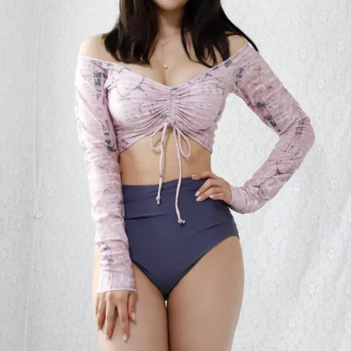 [SOLD OUT] 오프숄더 셔링 하이웨스트 비키니