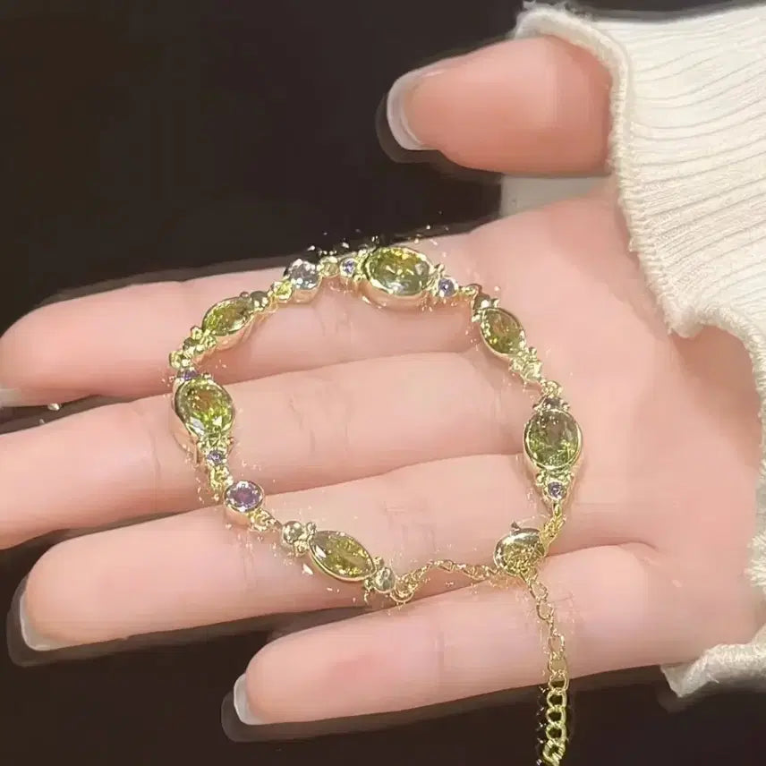 [BUNJANG] Gold Green/Purple Jewel Bracelet (New) / 골드 그린/보라 쥬얼리 팔찌(새상품)B0298