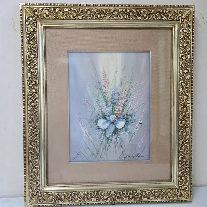 [BUNJANG] Oil Painting Floral Butterfly Framed Wall Art / 액자 그림 유화 꽃 나비 장식