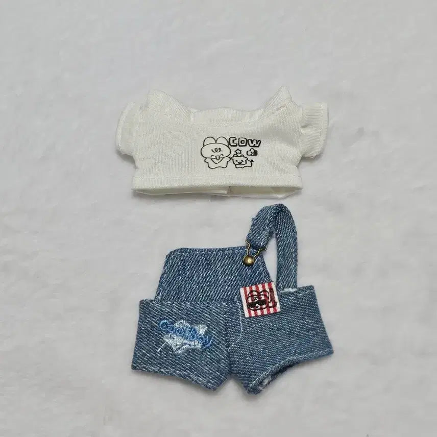 [BUNJANG] 10cm Doll Clothing Blue Overalls Set / 10cm 솜인형옷 청멜빵바지 세트