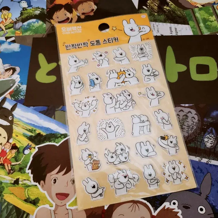 [BUNJANG] Over Action Rabbit Glittery Thick Sticker / 오버액션 토끼 반짝반짝 도톰 스티커