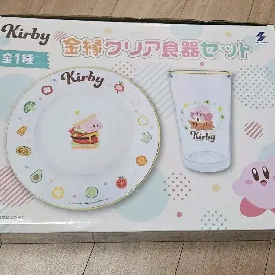 [BUNJANG] Kirby Clear Glass Plate Bowl Cup Set / 별의 커비 금테 클리어 유리 접시 그릇 컵 세트