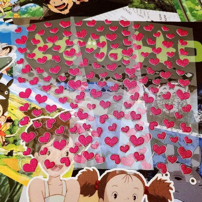 [BUNJANG] Vintage Glitter Heart 3D Sticker Set Bundle / 고전문구) 반짝이 하트 입체 스티커 세트 일괄