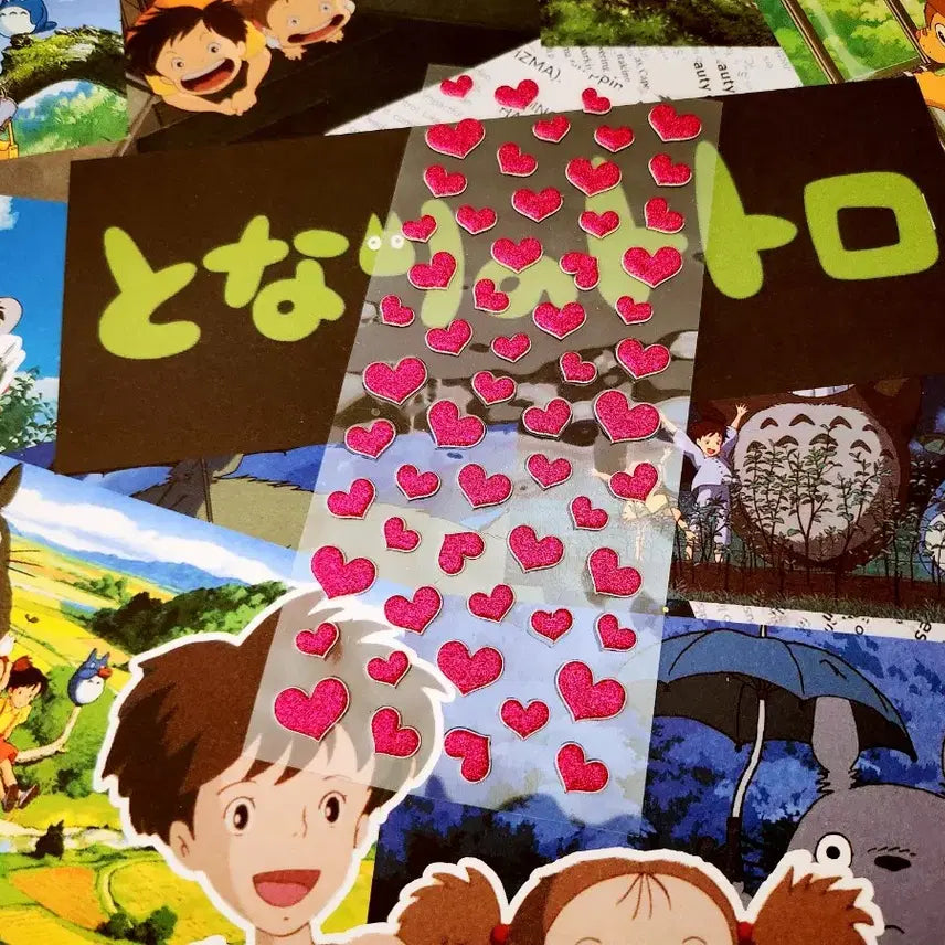 [BUNJANG] Vintage Glitter Heart 3D Sticker Set Bundle / 고전문구) 반짝이 하트 입체 스티커 세트 일괄