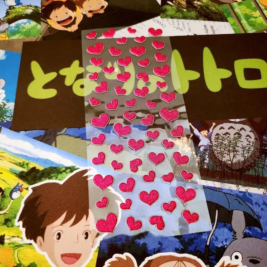 [BUNJANG] Vintage Glitter Heart 3D Sticker Set Bundle / 고전문구) 반짝이 하트 입체 스티커 세트 일괄