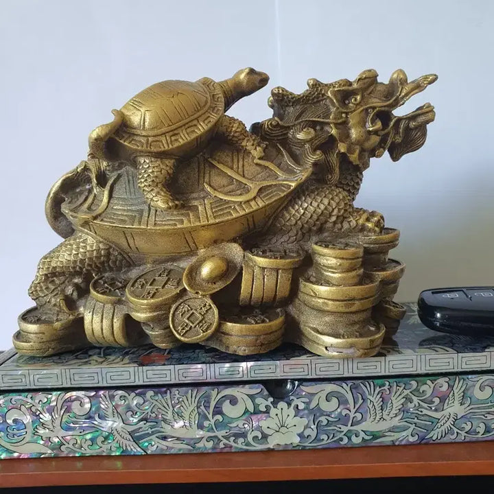 [BUNJANG] Brass Dragon Head Turtle Sculpture / 황동 용두거신상 재물 복 거북이 조각상