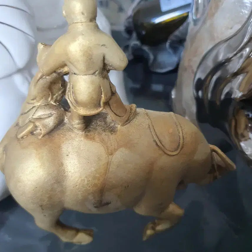 [BUNJANG] Brass Children and Ox Statue Ornament / 황동 소 탄 아이들 조각상 장식품